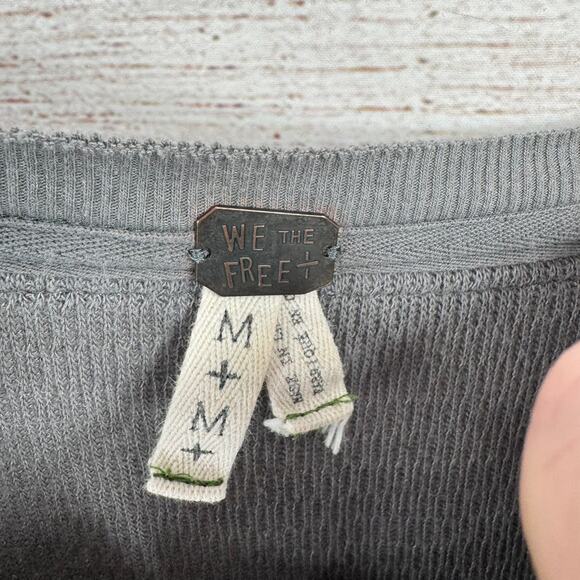 FP One Free People Embroidered Henley Thermal Shirt Womens Medium Gray - Picture 8 of 13